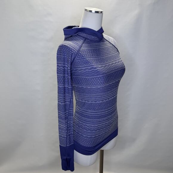 Lululemon Rest Less Hoodie Size 2 Blue Textured Long Sleeve Running Thumbholes - Picture 6 of 12